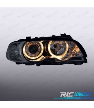 FAROS BMW E46 COUPE 99-03 OJOS ANGEL FONDO CROMO