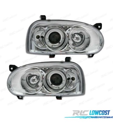 FAROS VOLKSWAGEN VW GOLF 3 OJOS ANGEL FONDO CROMO H1 H1
