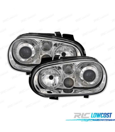 FAROS VOLKSWAGEN VW GOLF 4 LOOK R32 OJOS ANGEL FONDO CROMO