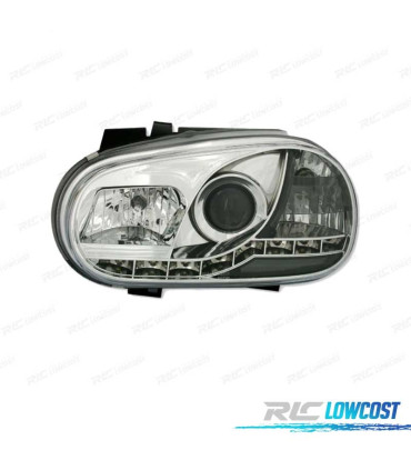 FAROS PARA VOLKSWAGEN VW GOLF MK4 97-03 LUZ DIURNA LED FONDO CROMO