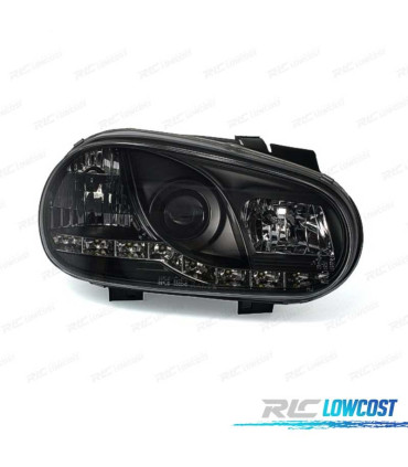 FAROS PARA VOLKSWAGEN VW GOLF MK4 97-03 LUZ DIURNA LED FONDO NEGRO