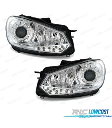 FAROS VOLKSWAGEN VW GOLF 6 08-12 LUZ DIURNA REAL FONDO CROMO
