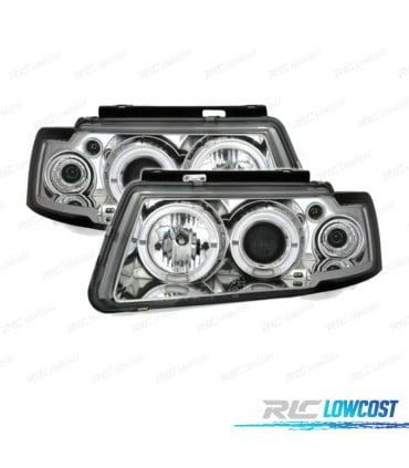 FAROS PARA VOLKSWAGEN VW PASSAT 3B 96-00 OJOS ANGEL FONDO CROMO