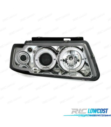 FAROS PARA VOLKSWAGEN VW PASSAT 3B 96-00 OJOS ANGEL FONDO CROMO