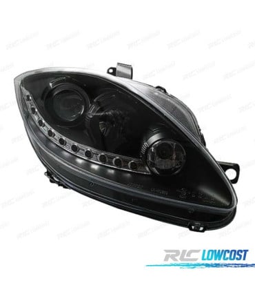 FAROS PARA SEAT LEON ALTEA TOLEDO 04-09 LUZ DIURNA LED FONDO NEGRO