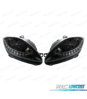 FAROS PARA SEAT LEON ALTEA TOLEDO 04-09 LUZ DIURNA LED FONDO NEGRO