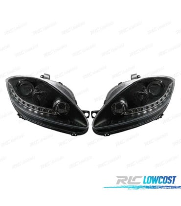 FAROS PARA SEAT LEON ALTEA TOLEDO 04-09 LUZ DIURNA LED FONDO NEGRO