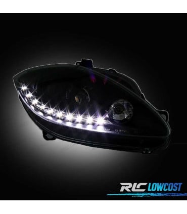 FAROS PARA SEAT LEON ALTEA TOLEDO 04-09 LUZ DIURNA LED FONDO NEGRO