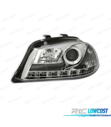 FAROS PARA SEAT IBIZA Y CORDOBA 6L 02-08 LUZ DIURNA LED FONDO CROMO