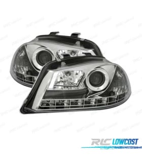 FAROS PARA SEAT IBIZA Y CORDOBA 6L 02-08 LUZ DIURNA LED FONDO CROMO