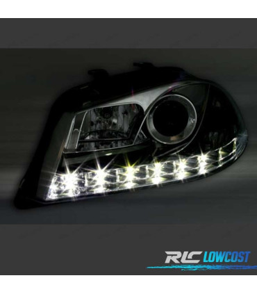 FAROS PARA SEAT IBIZA Y CORDOBA 6L 02-08 LUZ DIURNA LED FONDO CROMO