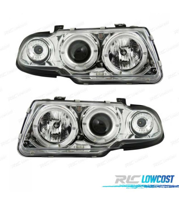 FAROS PARA OPEL ASTRA F 94-98 OJOS ANGEL FONDO CROMO H1-H1