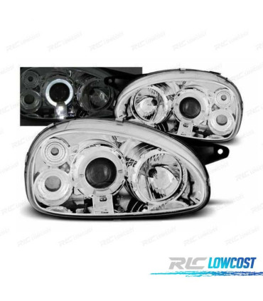 FAROS PARA OPEL CORSA B 93-00 OJOS ANGEL FONDO CROMO ELEC.
