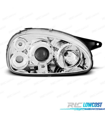 FAROS PARA OPEL CORSA B 93-00 OJOS ANGEL FONDO CROMO ELEC.