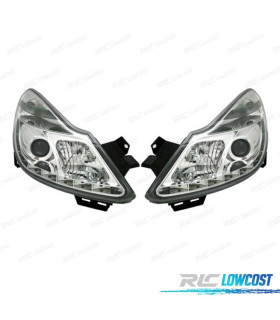 FAROS PARA OPEL CORSA D 06-10 LUZ DIURNA LED FONDO CROMO