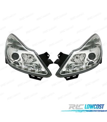 FAROS PARA OPEL CORSA D 06-10 LUZ DIURNA LED FONDO CROMO