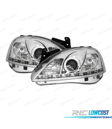 FAROS PARA OPEL CORSA C 00-06 LUZ DIURNA LED FONDO CROMO