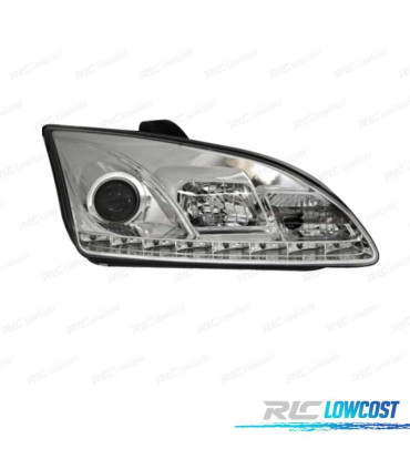 FAROS FORD FOCUS 04-08 LUZ DIURNA REAL FONDO CROMO