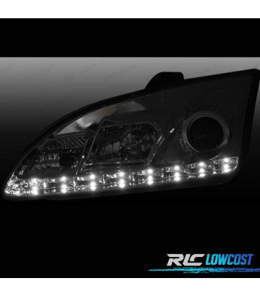 FAROS FORD FOCUS 04-08 LUZ DIURNA REAL FONDO CROMO