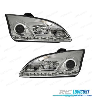 FAROS FORD FOCUS 04-08 LUZ DIURNA REAL FONDO CROMO