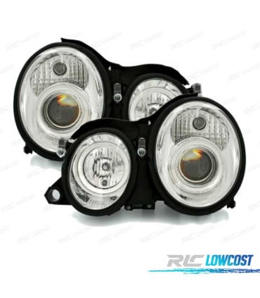 FAROS PARA MERCEDES CLASE CLK W208 98-02 OJOS ANGEL FONDO CROMO