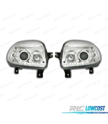 FAROS RENAULT CLIO 98-01 LUZ DIURNA LED FONDO CROMO