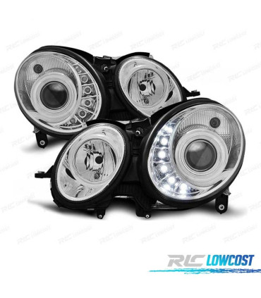 FAROS MERCEDES CLASE E W211 06-09 LUZ DIURNA FONDO CROMO