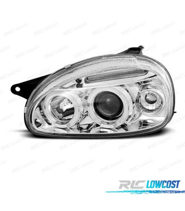 FAROS OPEL CORSA B 93-00 OJOS ANGEL FONDO CROMO MAN.