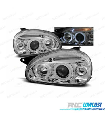 FAROS OPEL CORSA B 93-00 OJOS ANGEL FONDO CROMO MAN.