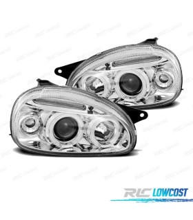 FAROS OPEL CORSA B 93-00 OJOS ANGEL FONDO CROMO MAN.