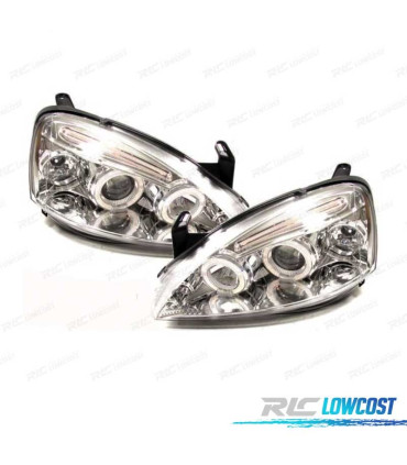 FAROS OPEL CORSA C 00-06 OJOS ANGEL FONDO CROMO NEGRO