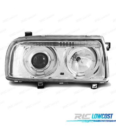 FAROS PARA VOLKSWAGEN VW VENTO 92-98 OJOS ANGEL FONDO CROMO OSCURO