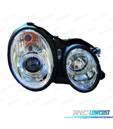 FAROS MERCEDES CLASE E W210 95-99 OJOS ANGEL FONDO CROMO