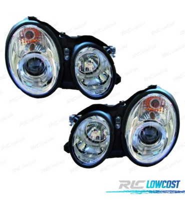 FAROS MERCEDES CLASE E W210 95-99 OJOS ANGEL FONDO CROMO