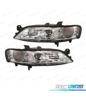 FAROS OPEL VECTRA B 99-02 LUZ DIURNA LED FONDO CROMO