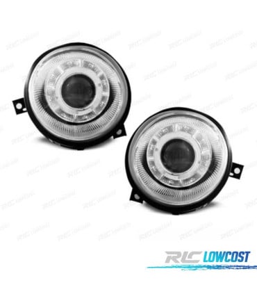 FAROS VOLKSWAGEN VW LUPO 98-05 LUZ DIURNA OJOS ANGEL FONDO CROMO