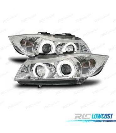FAROS BMW E90 E91 05-08 OJOS ANGEL FONDO CROMO