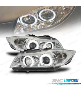 FAROS BMW E90 E91 05-08 OJOS ANGEL FONDO CROMO