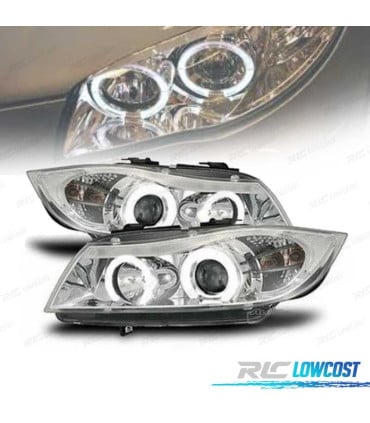 FAROS BMW E90 E91 05-08 OJOS ANGEL FONDO CROMO