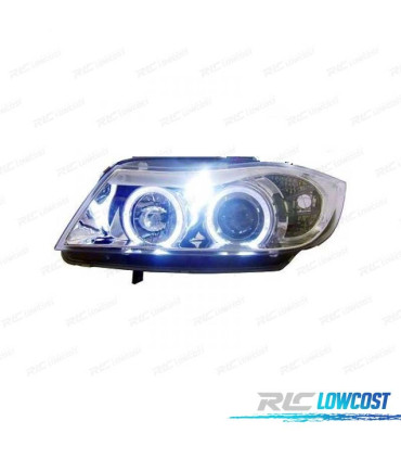 FAROS BMW E90 E91 05-08 OJOS ANGEL FONDO CROMO