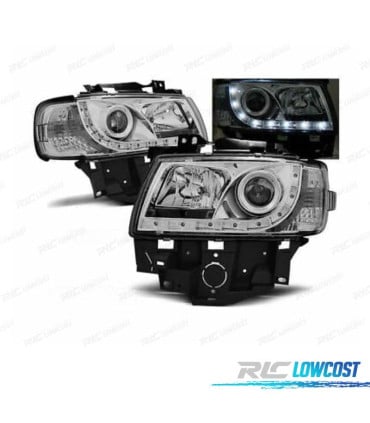 FAROS VOLKSWAGEN VW T4 CARAVELLE MULTIVAN 97-03 LUZ DIURNA FONDO CROMO
