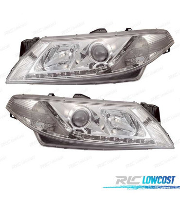FAROS RENAULT LAGUNA 01-05 LUZ DIURNA LED FONDO CROMO