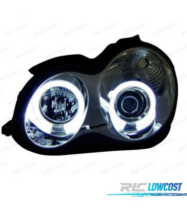 FAROS MERCEDES CLASE C W203 00-07 OJOS ANGEL CCFL FONDO CROMO