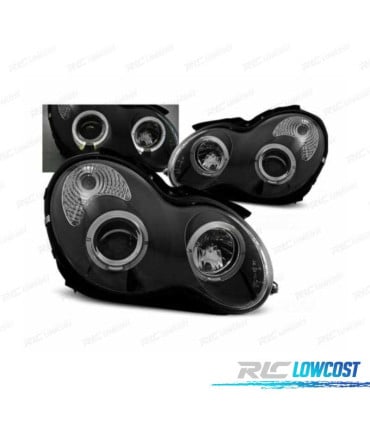 FAROS MERCEDES CLASE C W203 00-07 OJOS ANGEL CCFL FONDO NEGRO