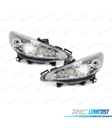 FAROS PEUGEOT 207 06-12 OJOS ANGEL FONDO CROMO