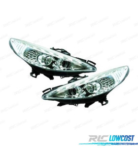 FAROS PEUGEOT 207 06-12 LUZ DIURNA LED FONDO CROMO