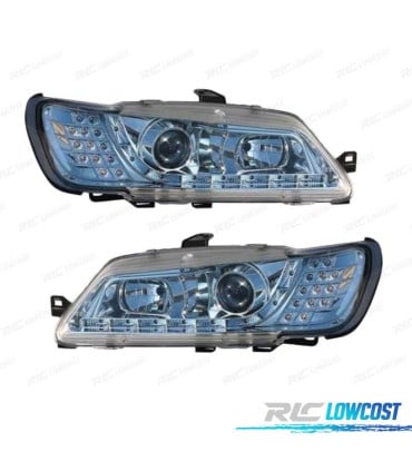 FAROS PEUGEOT 306 97-01 LUZ DIURNA LED FONDO CROMO