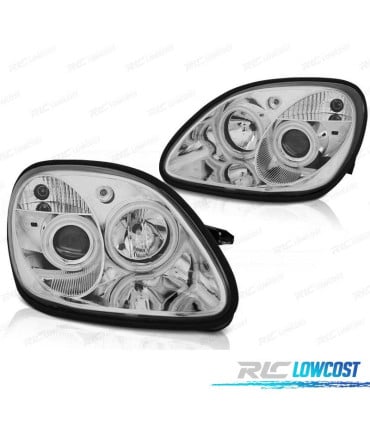 FAROS MERCEDES CLASE SLK R170 96-04 OJOS ANGEL FONDO CROMO