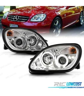 FAROS MERCEDES CLASE SLK R170 96-04 OJOS ANGEL FONDO CROMO