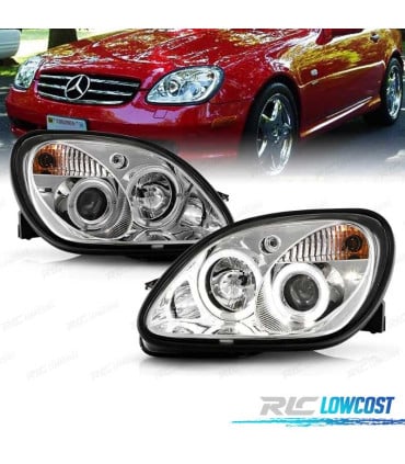 FAROS MERCEDES CLASE SLK R170 96-04 OJOS ANGEL FONDO CROMO